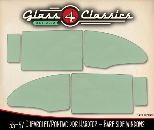 1955-1957 Chevrolet 2 Door Hardtop | Side Windows Set | New Bare Glass | Glass 4 Classics